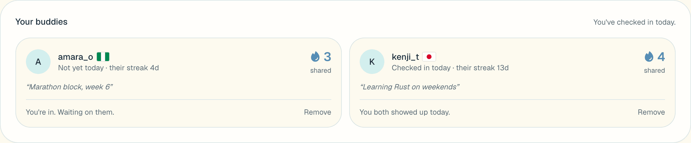 Two streak buddies from Nigeria and Japan with their shared streaks and what they are working on